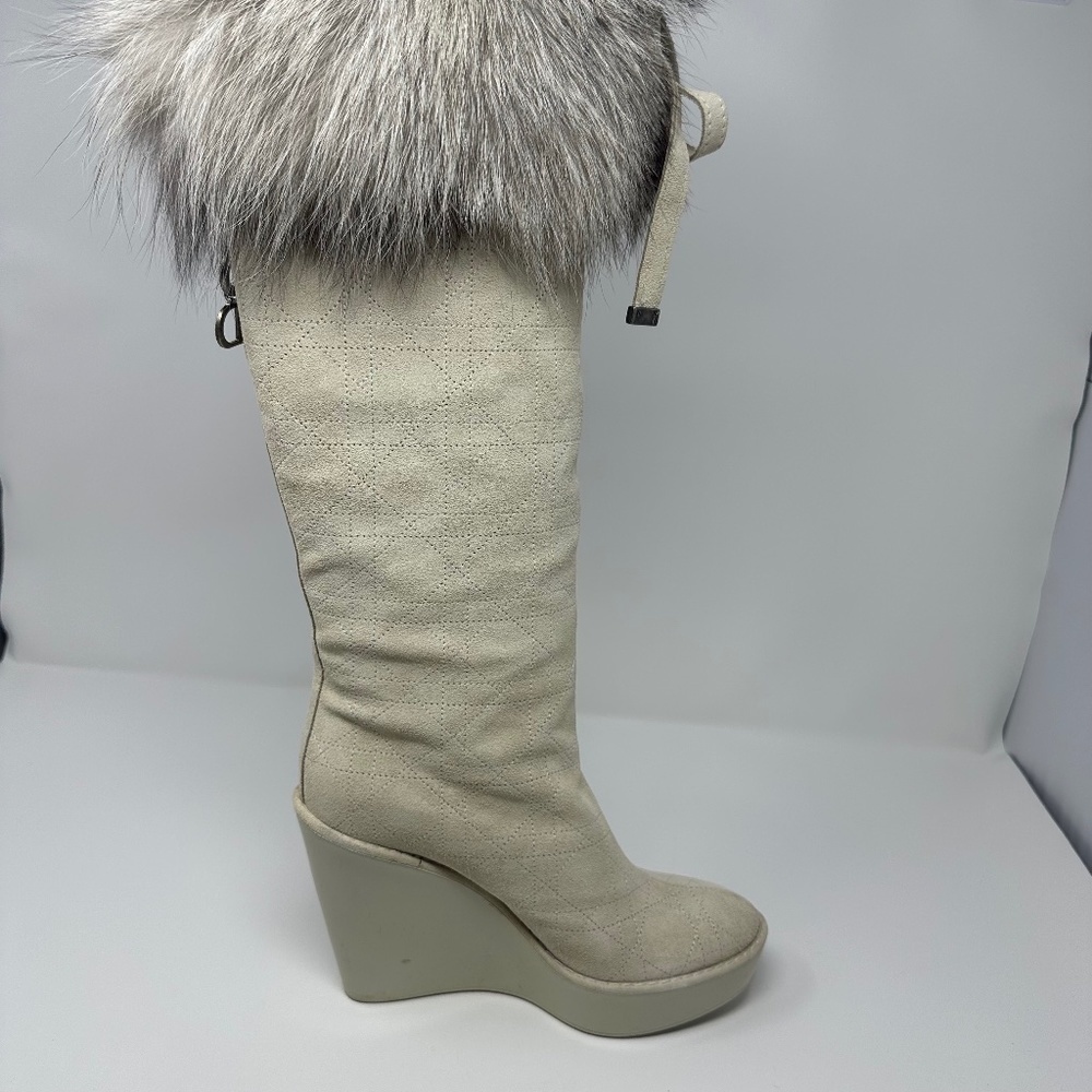 Dior Suede & Fox Fur Knee High Boots